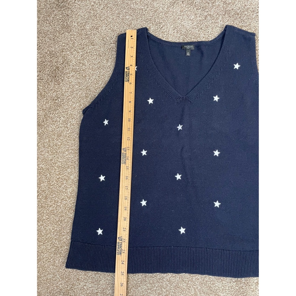 Talbots Womens 2X Navy Blue Star Print Cotton V-Neck Sweater Vest Sleeveless - Picture 4 of 8